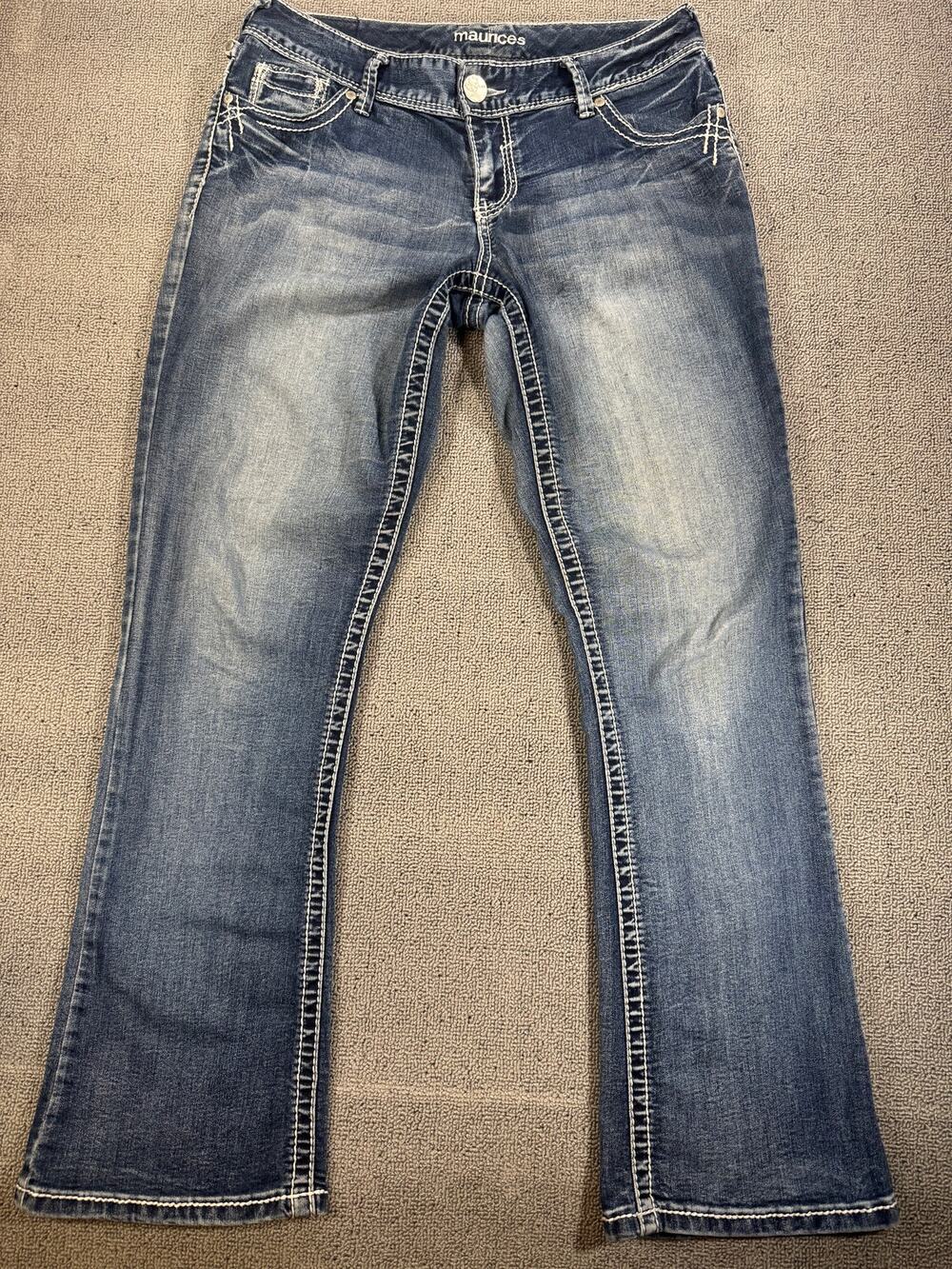 Maurices Y2K Low Rise Bootcut Jeans Women's 5/6 Short Embroidered Pockets